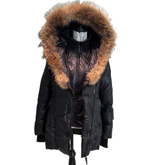 Rudsak Atelier Noir Sandra down Jacket Double Layer Zipper Real Fur Black size M - Picture 11 of 16